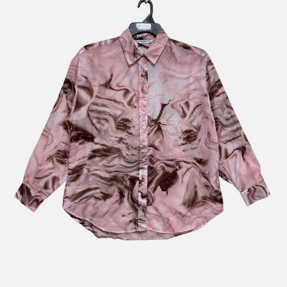 Stradivarius Pink and Brown Marble Button Down